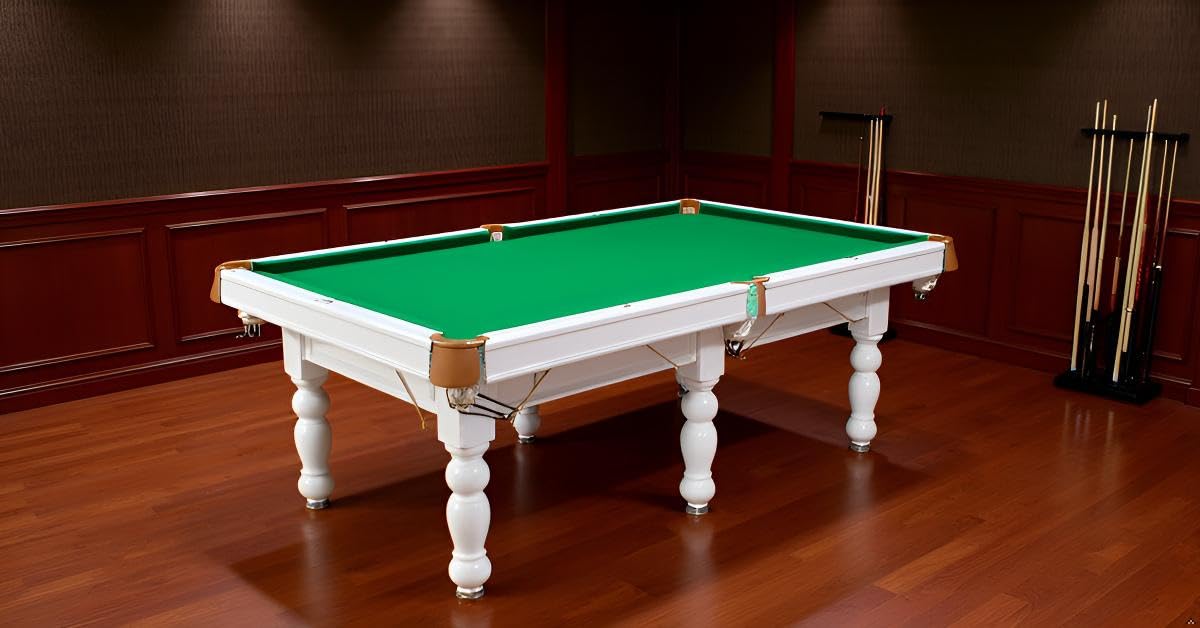 Snow White Billiard Table (Pool Table) 8x4 FT, Top 37 mm with Cover, Ball, cue Sticks with Cue Stand, Triangle & Chalk