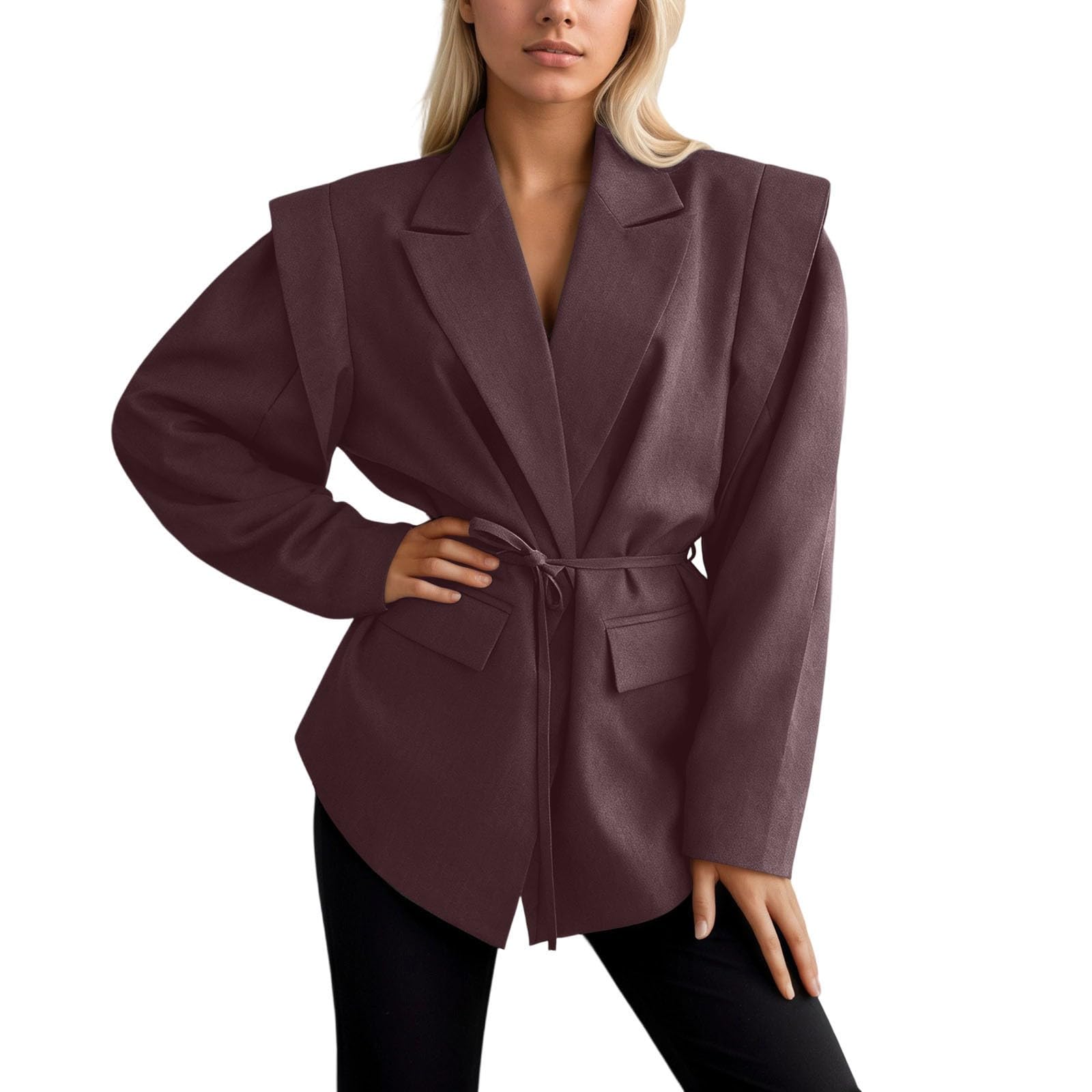 Plus Size Blazer for Women Dressy Lapel Fall Long Sleeve Open Front Suit Jackets Wide Shoulder Coats with