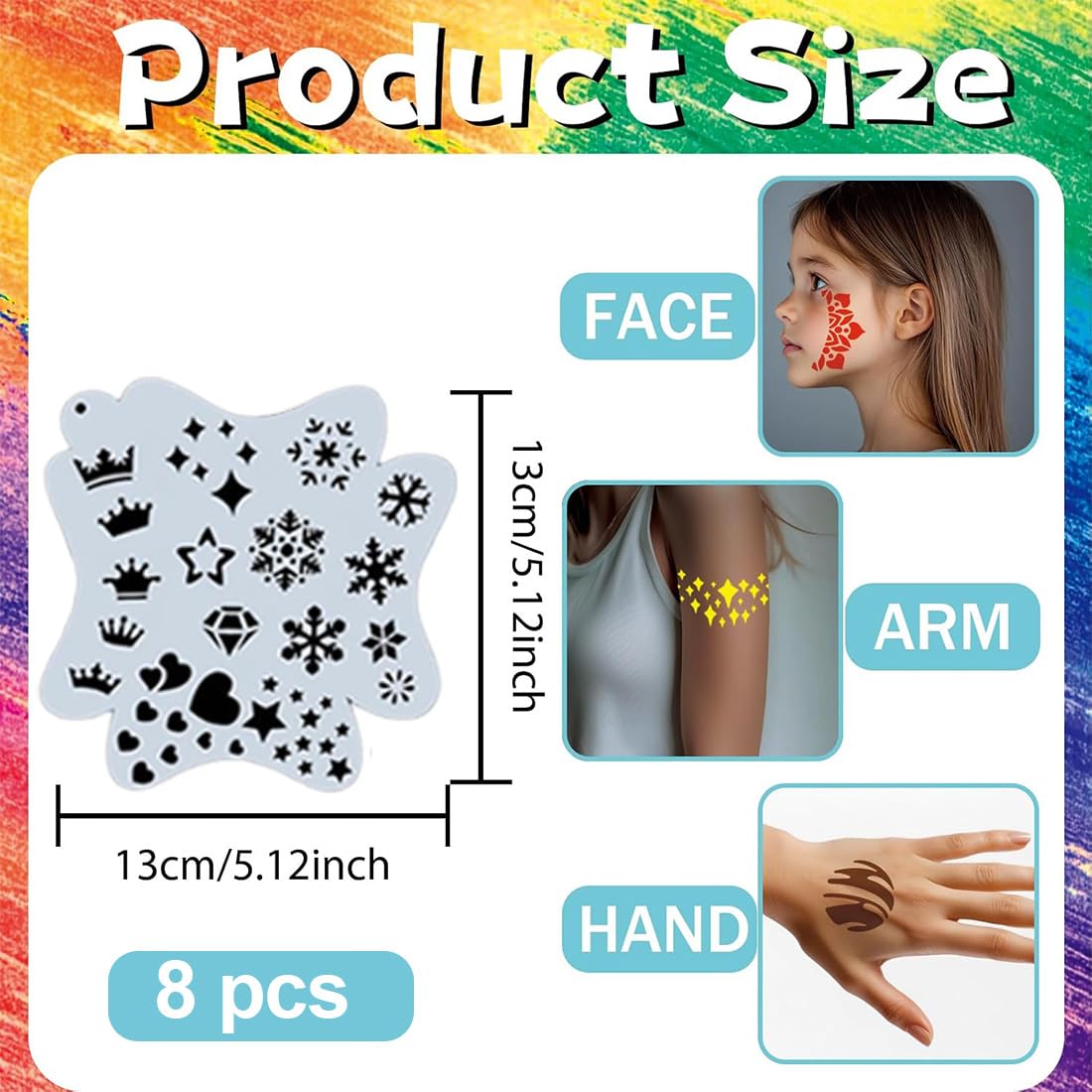 16 Pezzi Stencil per Tatuaggi, Stencil di Pittura del Viso, Tattoo Stencil Temporanei, Modello Riutilizzabile per Il Trucco per Bambini e Adulti, Halloween, Party, Body Art Pittura