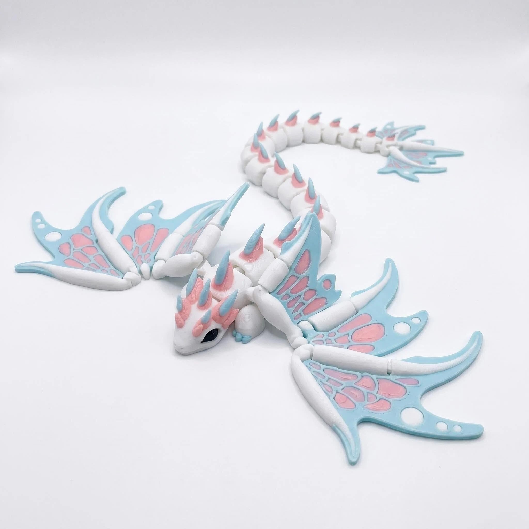 Mtbricey 3D Printed Emperor Dragon with Wings 18x17cm/6.7x7.1in Articulated Crystal Dragon Toy 3D Printed Animals Fidget Toy Movable Joint Dragon Model for Desk Shelf Display Available (Blue)