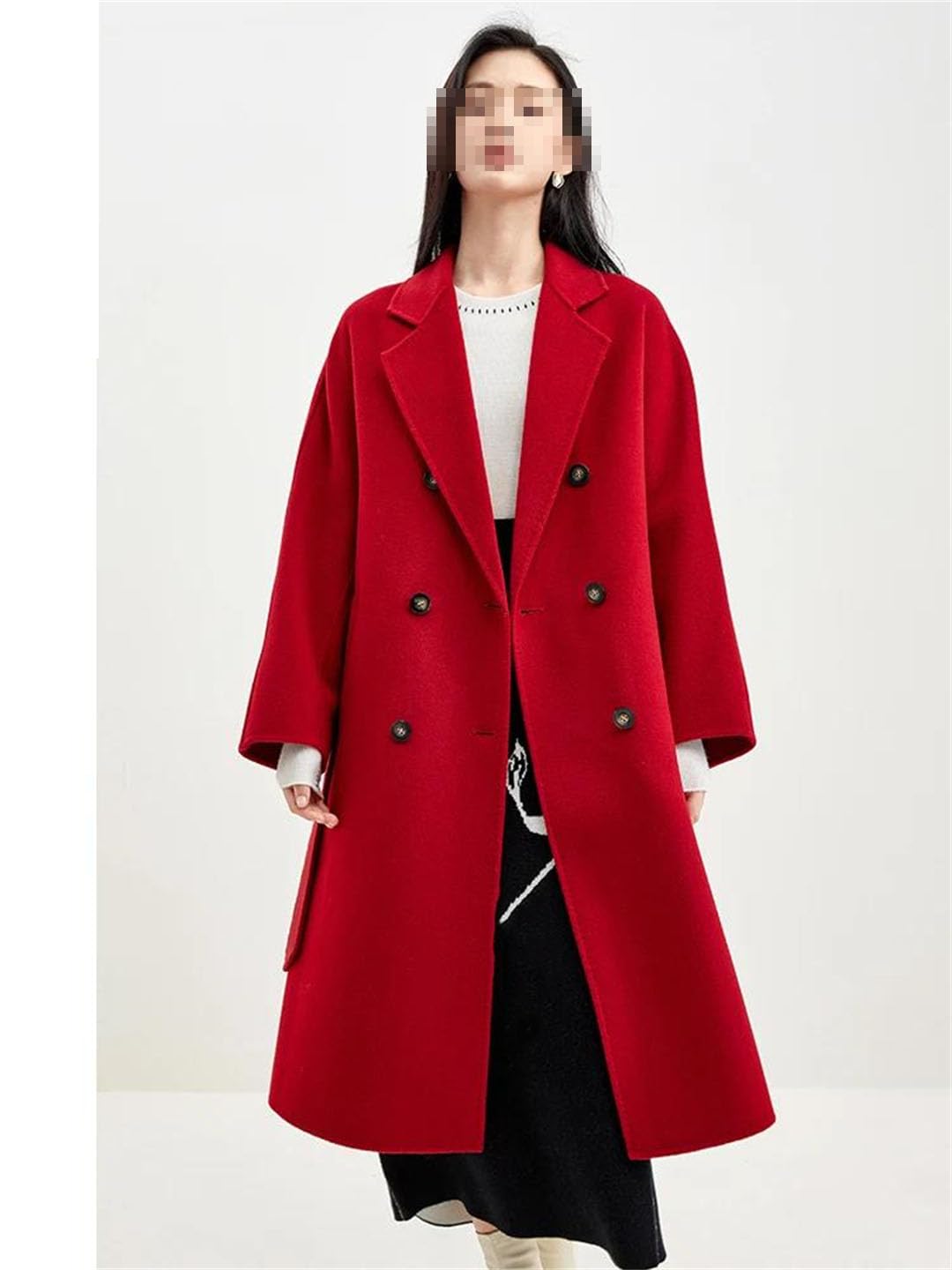 Cappotto di lana di lana per le donne inverno di media lunghezza doppio lato doppio petto cappotti con cintura
