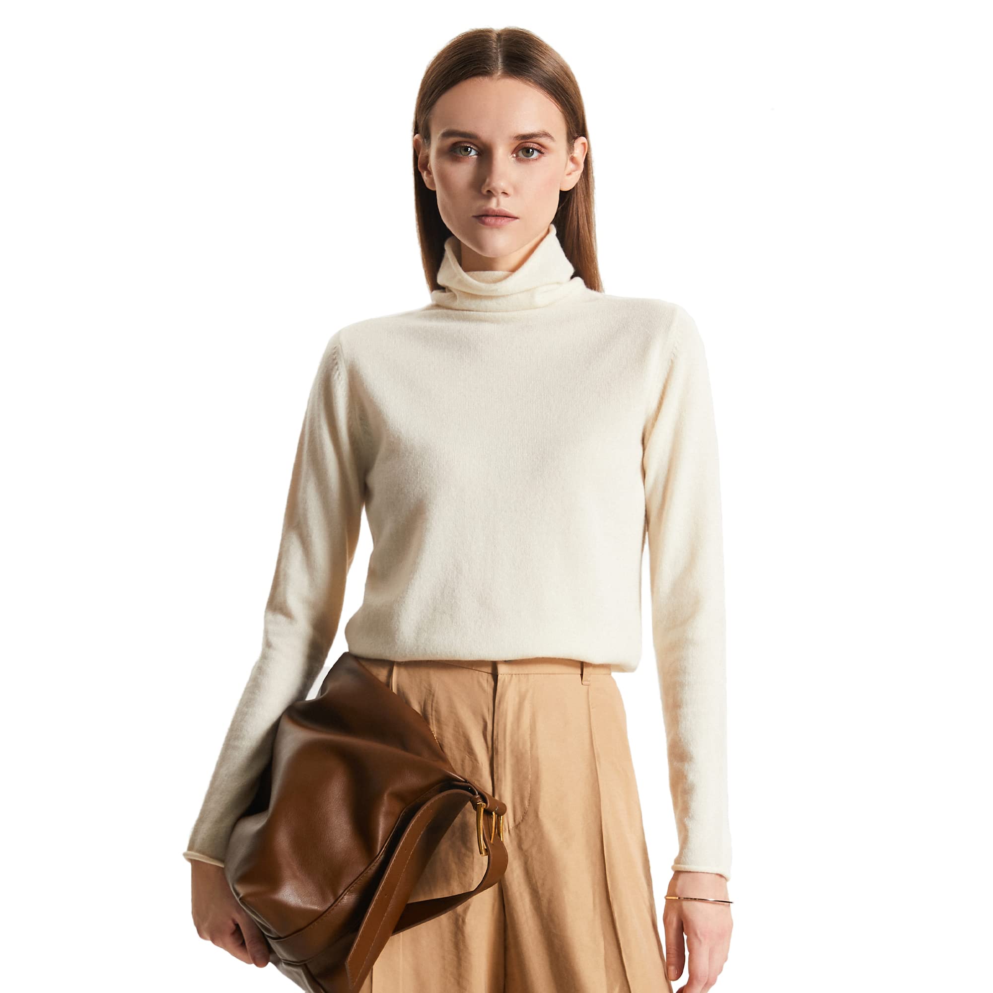 GreenMount Womens Turtleneck Sweater 100 Pure Cashmere Essential Long Sleeve Pullover Pile Collar Sweater for Women
