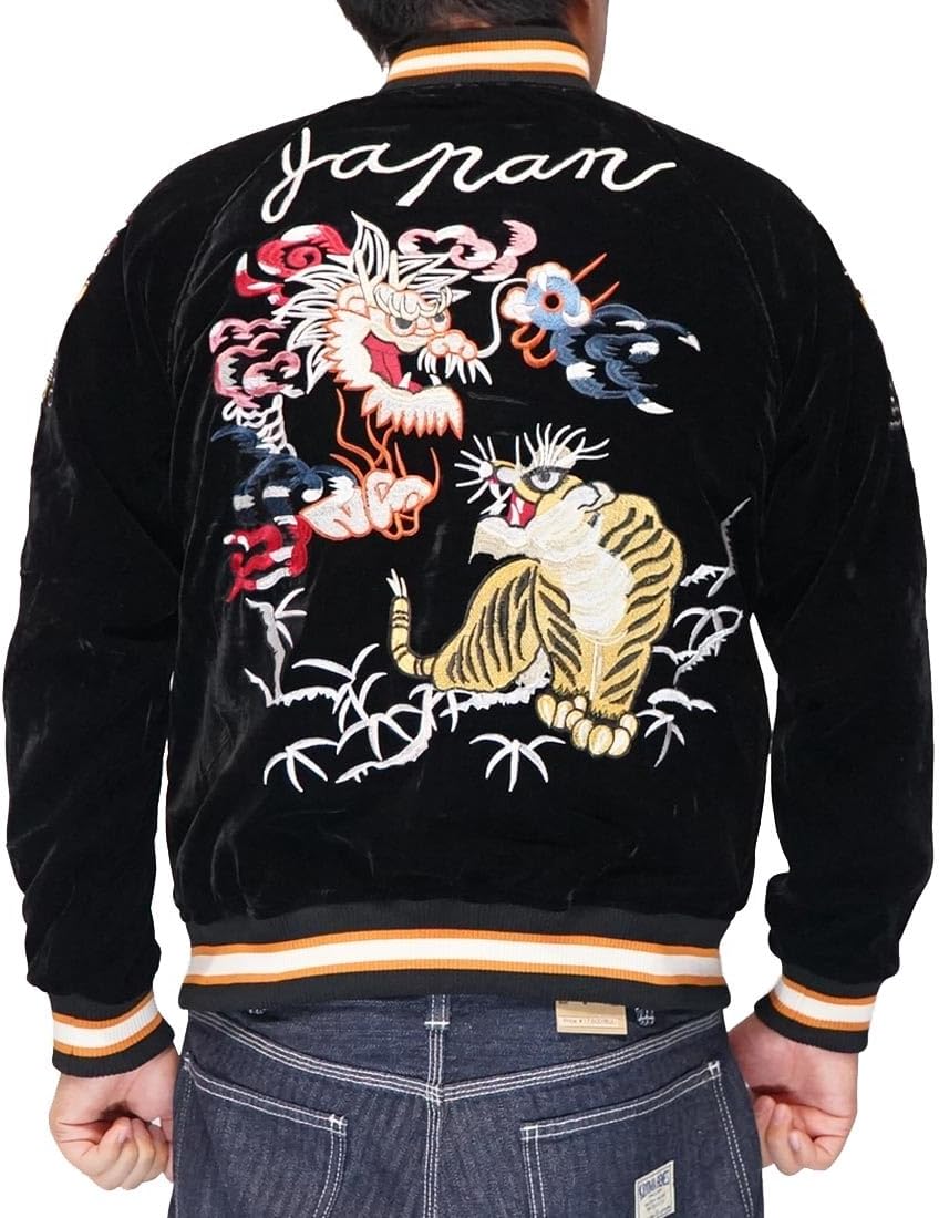 OBORO スカジャン 別珍 日本限定 龍 虎 unisex 朧 おぼろ ビンテージ龍虎 刺繍 和柄 別珍 スカジャン 9043831