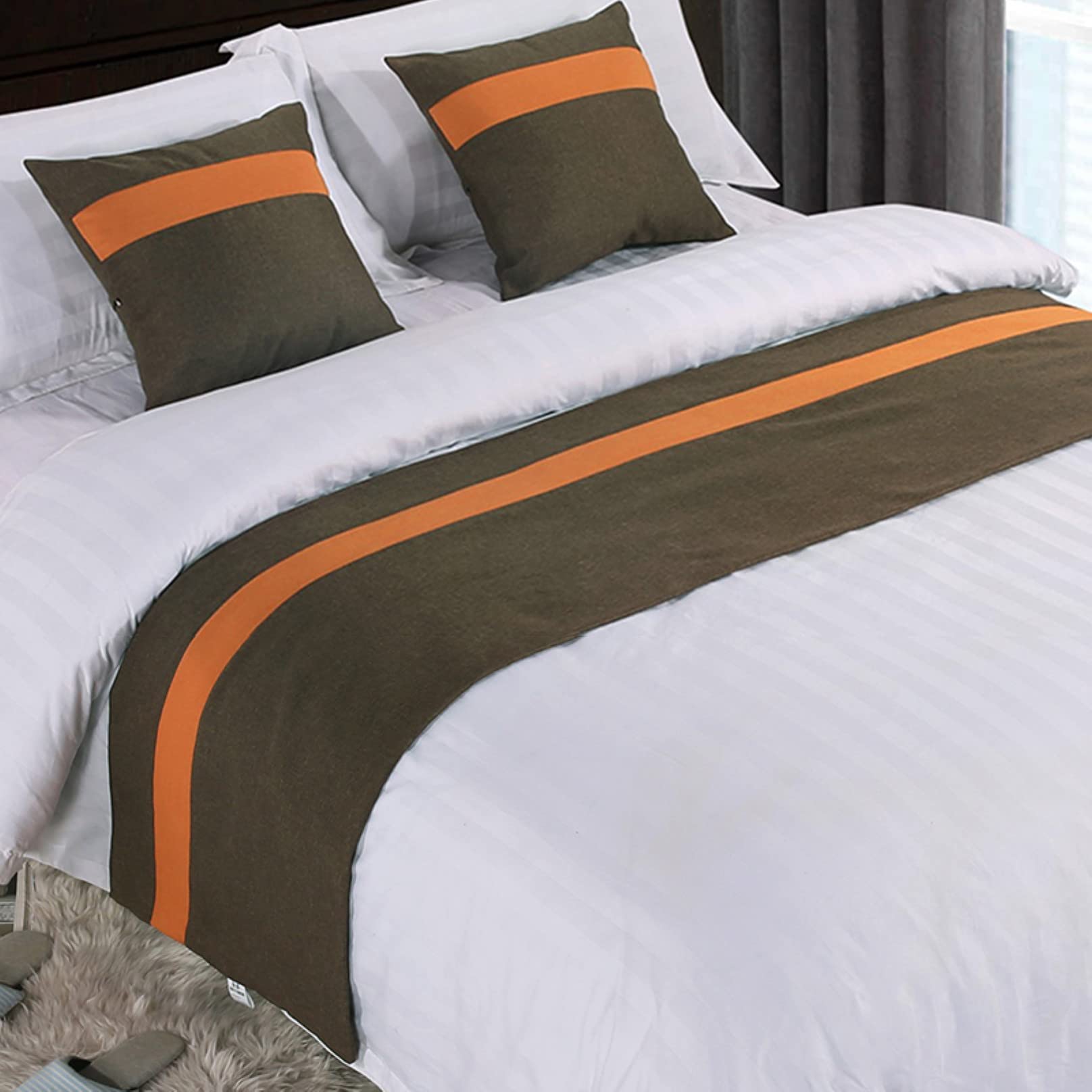 HLASMSPE Bed Runner for Foot of Bed Stripe Pattern Brown Decor Bedding Protection Cover Bed Scarf Bed End Towel Bed Mat No Fading Hotel Bedroom Wedding Room, 180x50cm