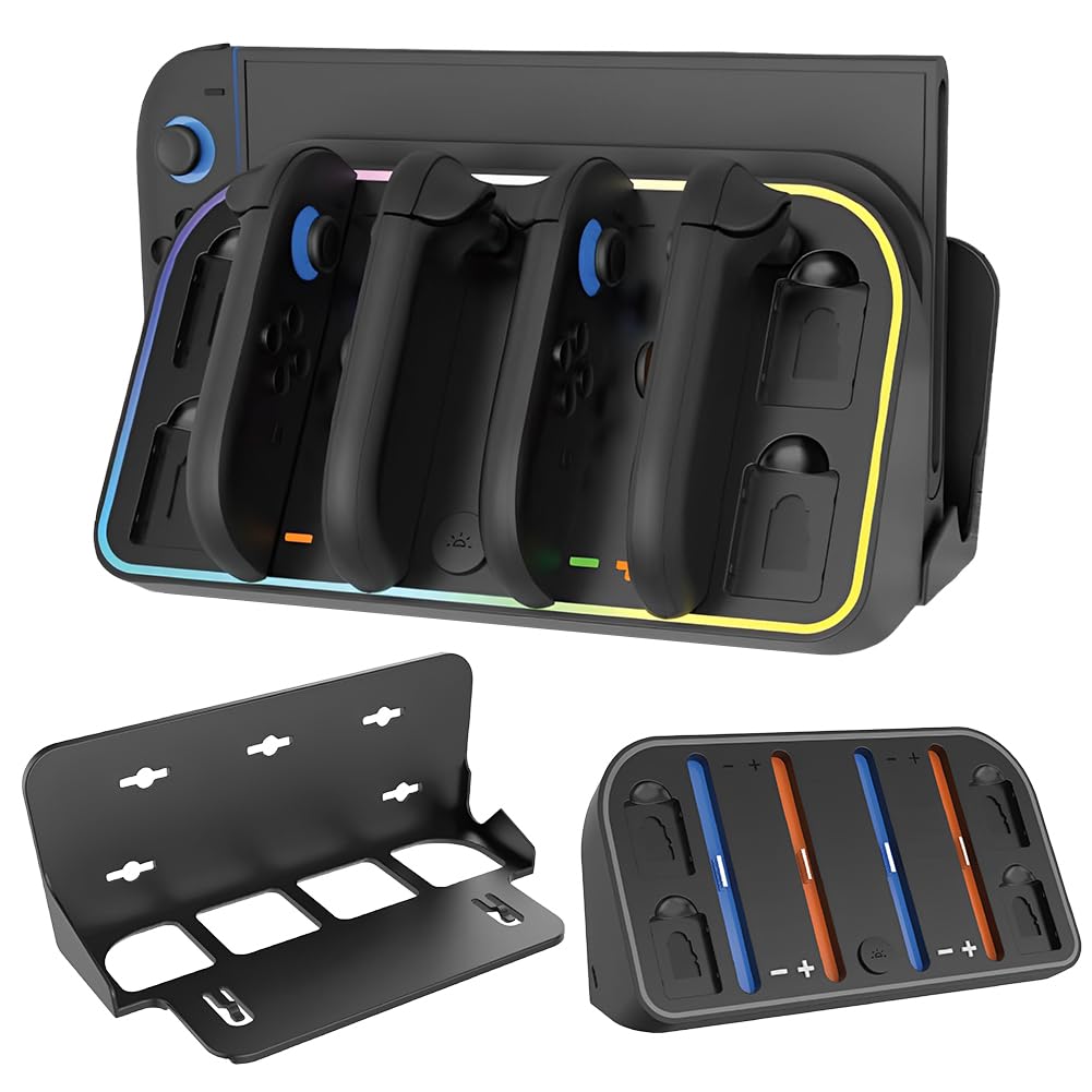 Stazione di ricarica da parete per Switch2 con illuminazione RGB personalizzabile supporto per 4 controller e 4 schede