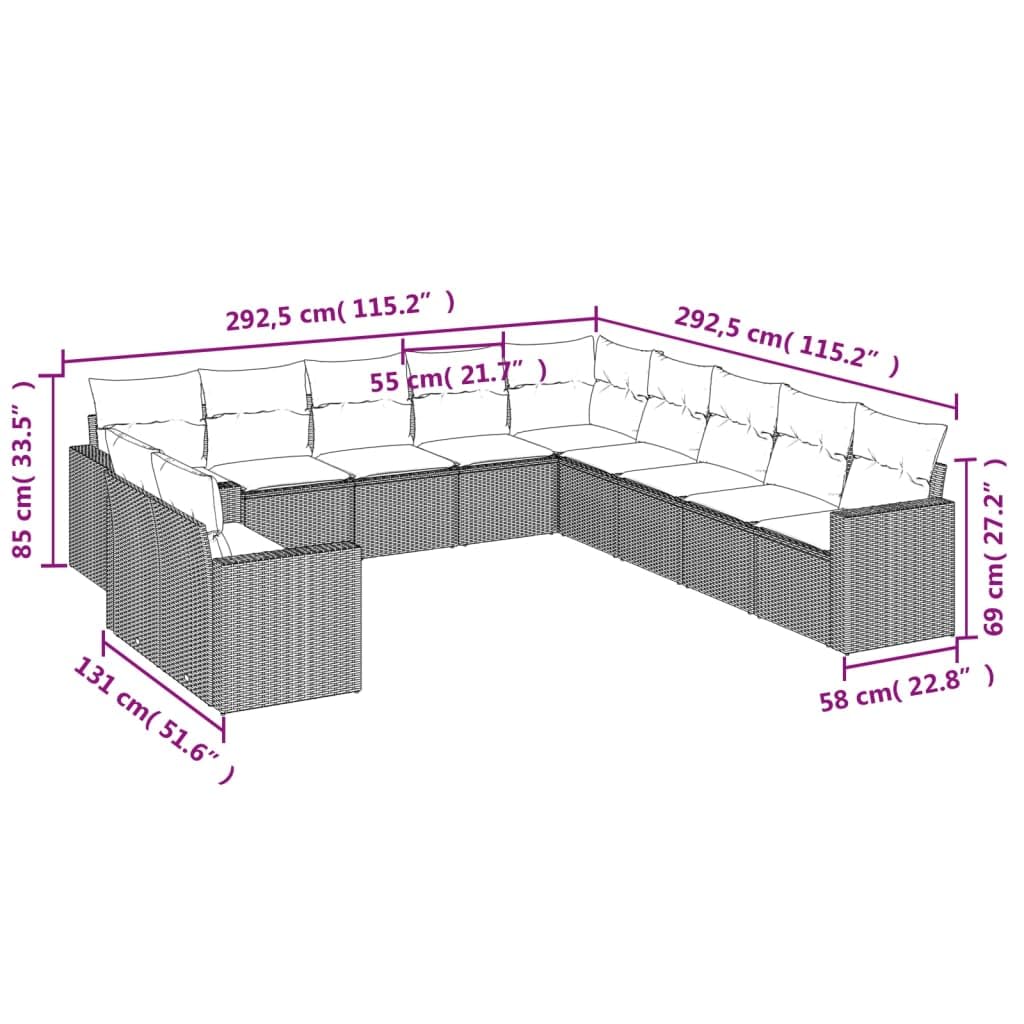 Ensemble de canapé de jardin 11 pièces avec coussins, noir, polyrotin, résistant aux intempéries, canapé modulaire pour terrasse, balcon, extérieur, salon avec espace de rangement
