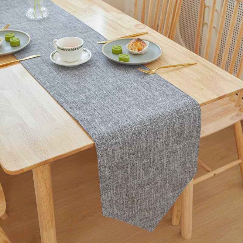 Drapeau de table en lin gris foncé 210x30 cm pour meuble de salle à manger