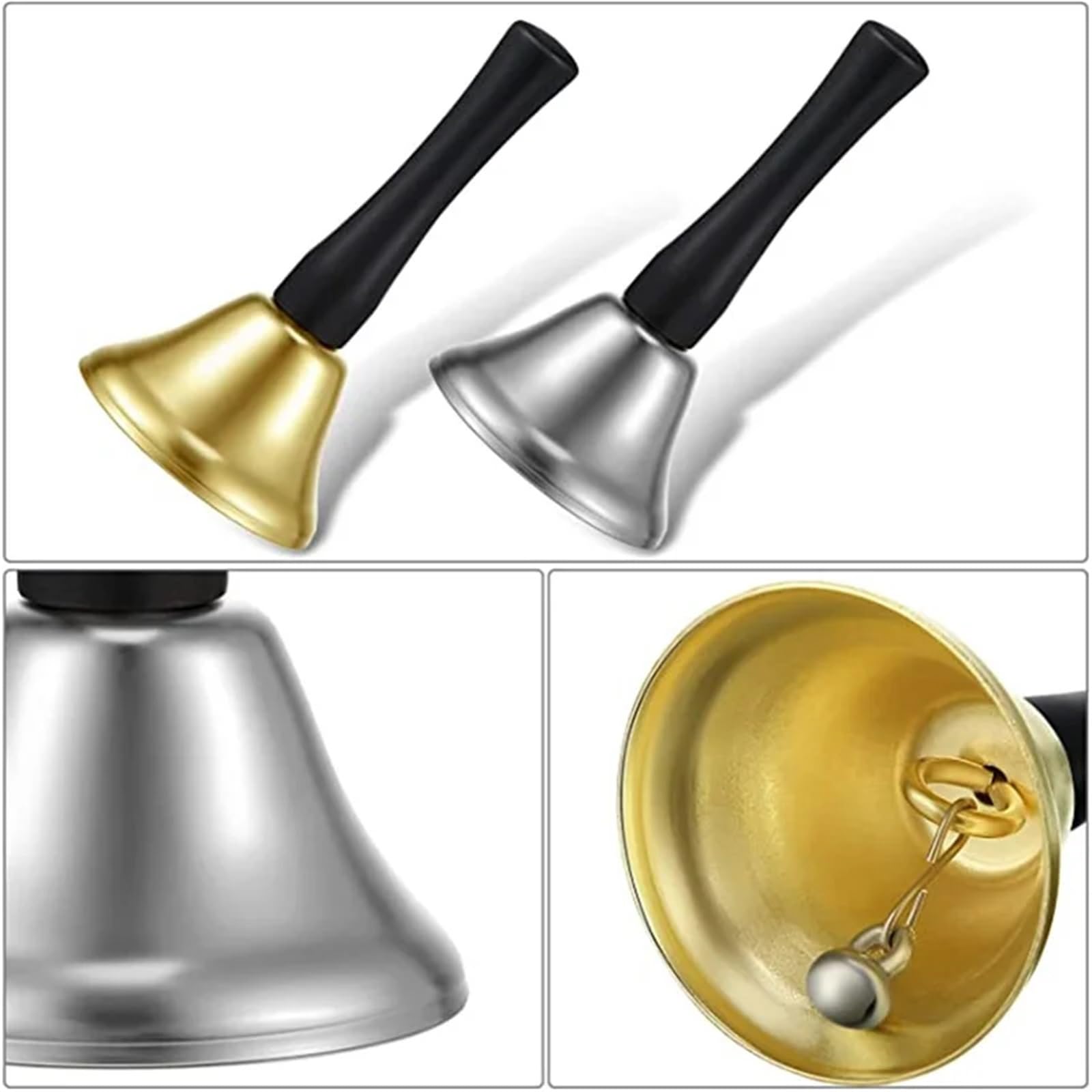 5 pezzi Campanelli natalizi a mano di Babbo Natale Jingle Bells scolastici Forniture for servizi chiamata al ristorante Decorazione Per Ristorante(Silver)
