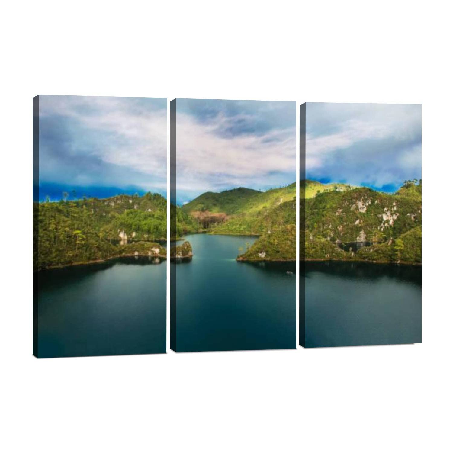3 Piece Framed Canvas Wall Art Montebello Lagoons Chiapas Mexico Print Picture Poster Painting Large Size Artwork Home Decor for Living Room Bedroom Office Hanging