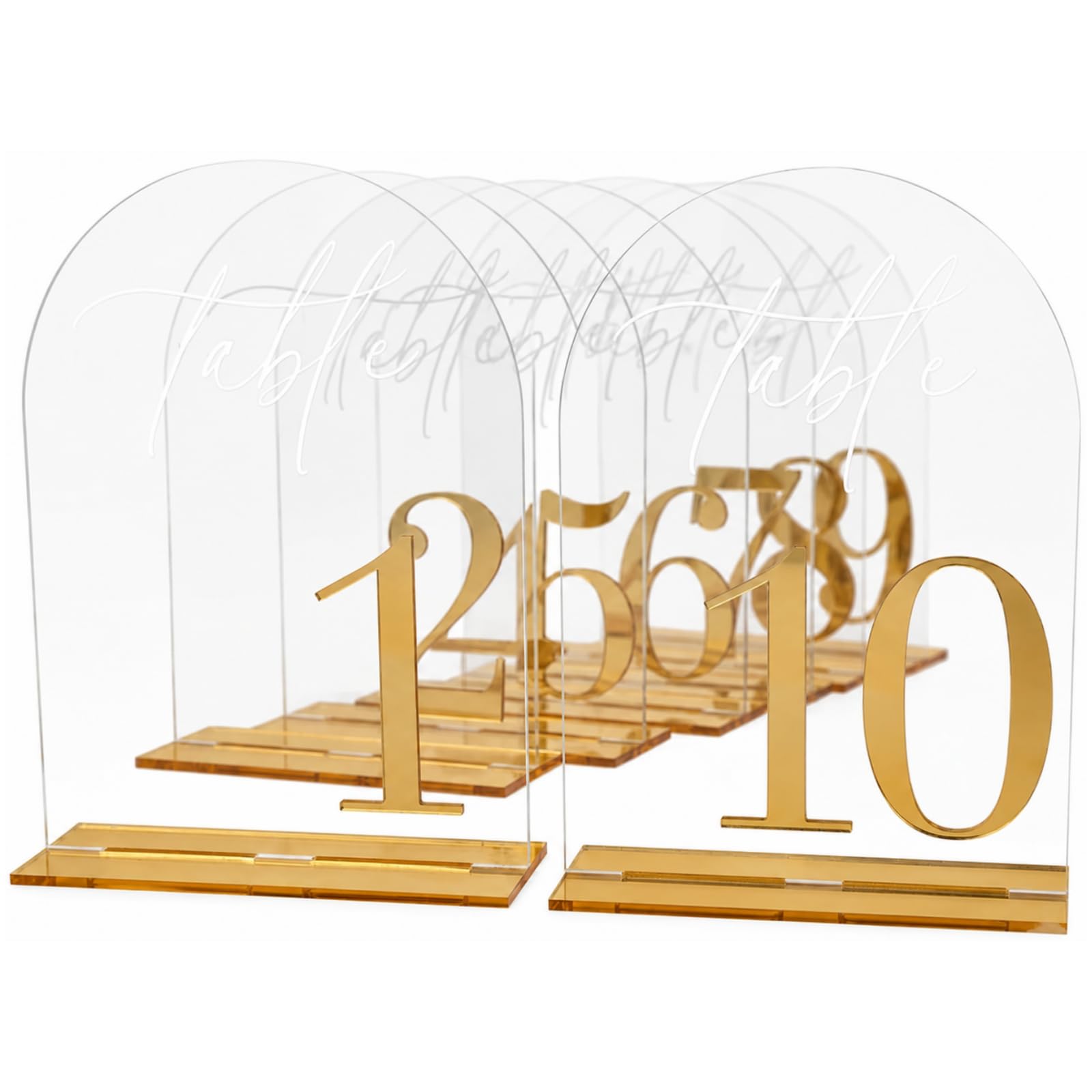 10 Stk. Hochzeitstischnummern 1-10, bogenförmige Acrylschilder mit weißem Tischschriftzug, Acrylzahlen für Hochzeitsempfang, Party, Jubiläum, formelle Anlässe