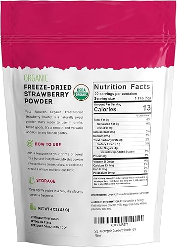 Miniatura 6 de Kate Naturals Polvo de fresa liofilizado orgánico para hornear y bebidas. Sabor natural de fresa para pasteles, glaseado y batidos (4 onzas, sin