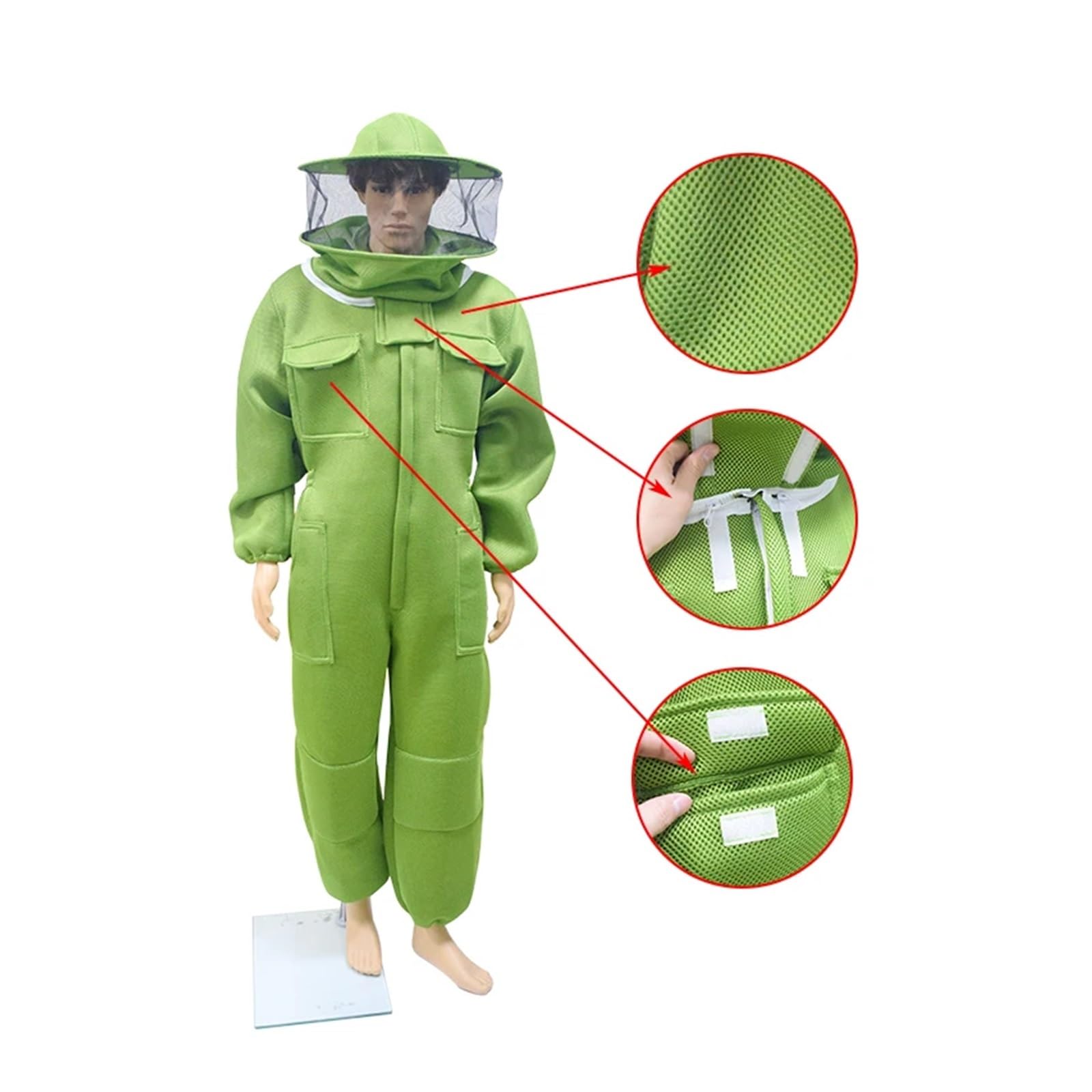 Odzież pszczelarską, Kombinezon ochronny pszczelarski z welonem 3D Air Cotton, wielokolorowy, wiele rozmiarów(Round Hat Yellow,XL)