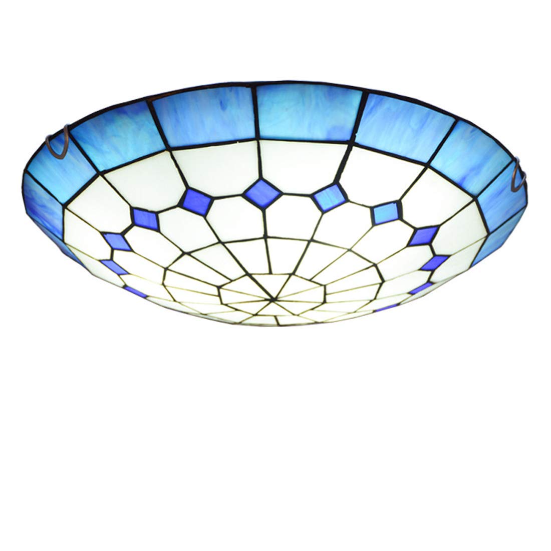 Plafón de estilo Tiffany, manchado pasillo de cristal redonda de techo luz rasante del montaje, la iluminación azul del Mediterráneo decoración del techo para el dormitorio sala de estar,40cm
