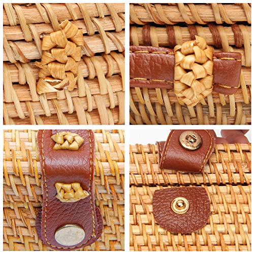 CrazyPiercing Wicker Round Square Crossbody Rattan Bag, Women Boho Bag Clutch Woven Handbag2