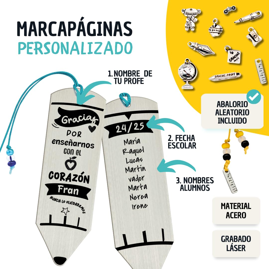 Marcapáginas Acero Inoxidable Personalizado a Dos Caras con Nombres