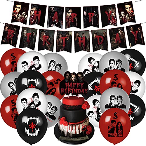 Vampire Diaries Birthday Decorations, Vampire Diaries Party Supplies, Vampire Diaries Party Decorations with a Birthday Banner, Vampire Balloons,Cake Topper for Vampire Diaries Halloween Party