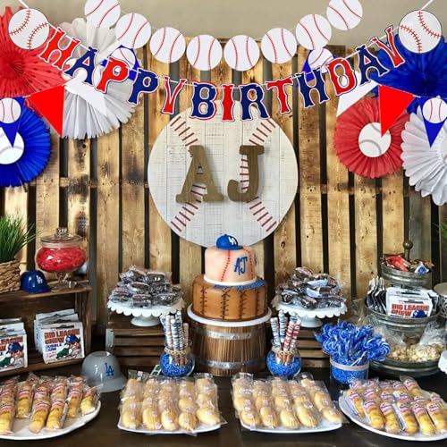 Image of Baseball Party Decorations 4 Pcs Baseball Birthday Banners Sport Happy Birthday Banner with Pennant Bunting Flag Decor for Party