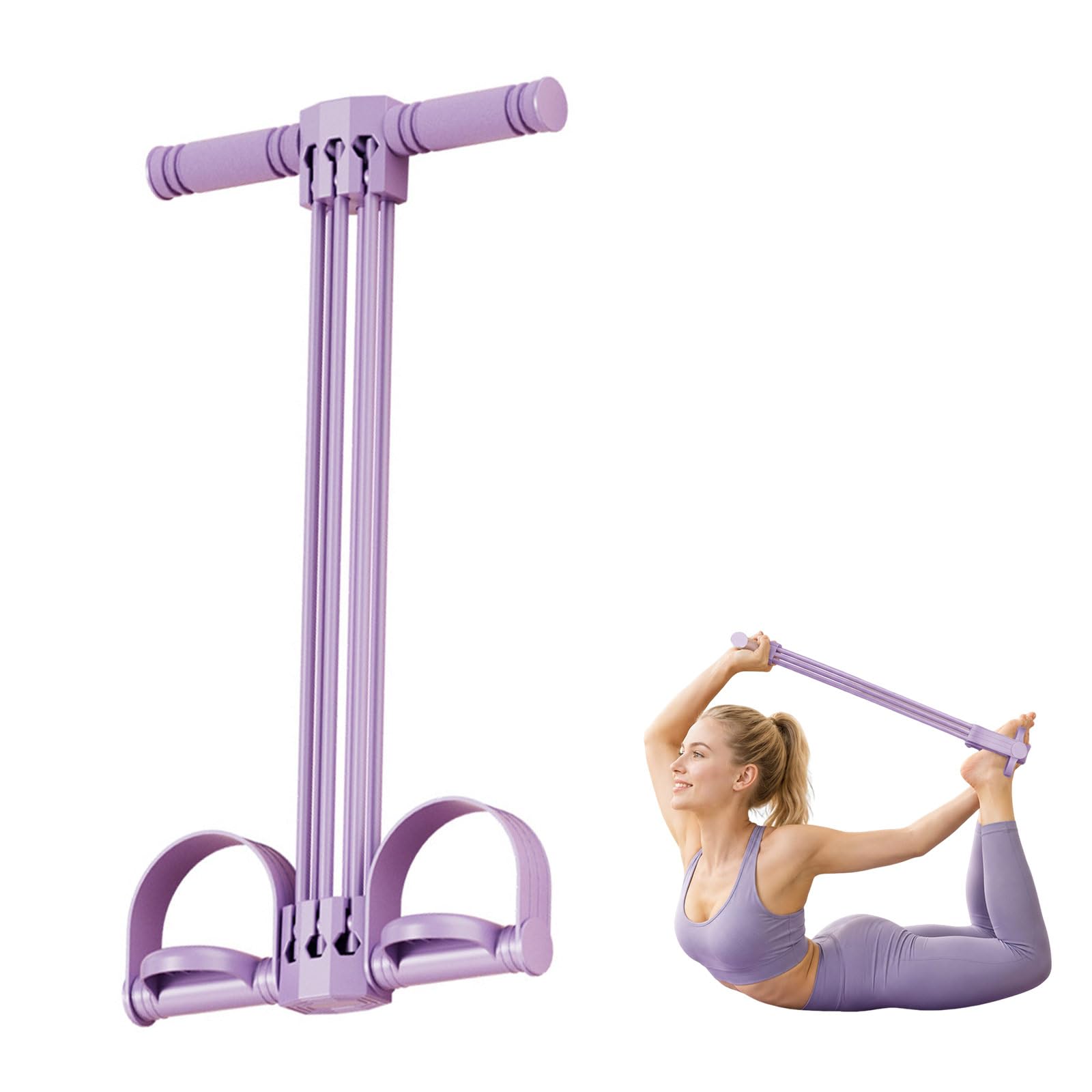 Multifunction Tension Rope,Foot Pedal Resistance Band,Workout Bands, 6-Tube Pedal Resistance Band Elastic Pull Yoga Tension Rope, for Abdomen/Waist/Arm/Leg Stretching Slimming Training (Purple-B)