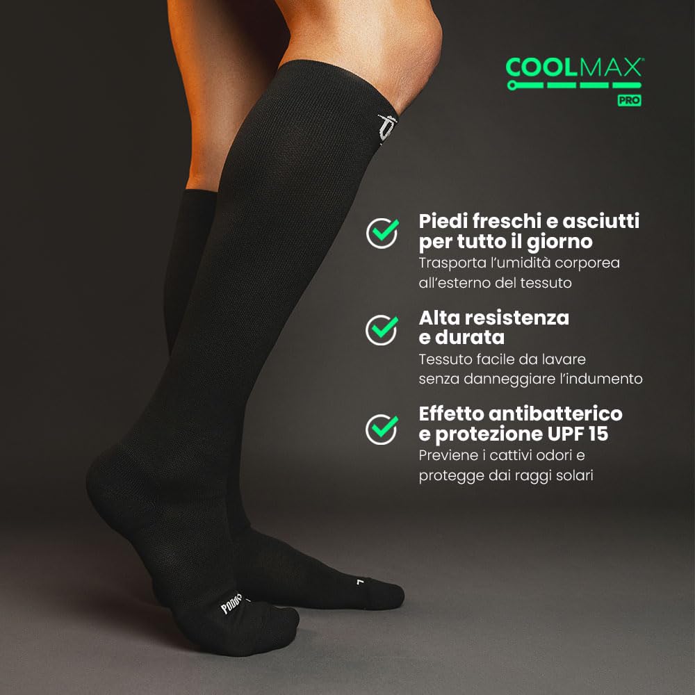 Calze Compressione Graduata per uomo e donna | Calzini Compressivi Sportivi | Tessuto Traspirante Coolmax | Perfetti per sport, lavoro o viaggi