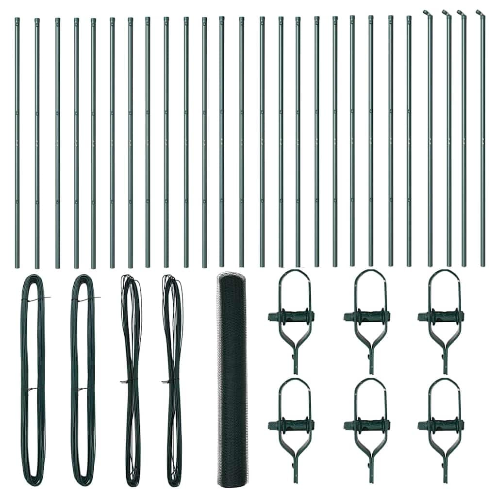Green Fence Post 50 x 1.4 m 25mm Mesh Steel PVC Outdoor Garden Security Barrier Kit Corrosion Resistant Weatherproof Easy Assembly 52 Posts Included 5000x140cm