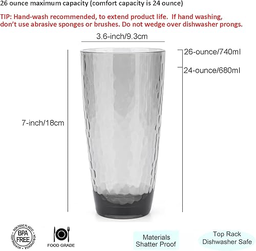 Miniatura 2 de KOXIN-KARLU Hammered - Vasos acrílicos de plástico de 26 onzas, juego de 6 unidades, color gris ahumado