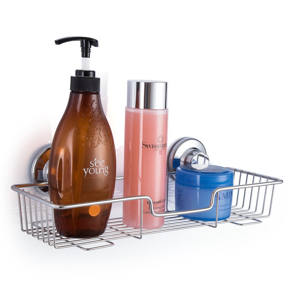 SANNO Shower Caddy Rustproof Bath Accessories with Vacuum Suction Cups Strong Wall Holder Basket Storage Shampoo Conditioner Soap