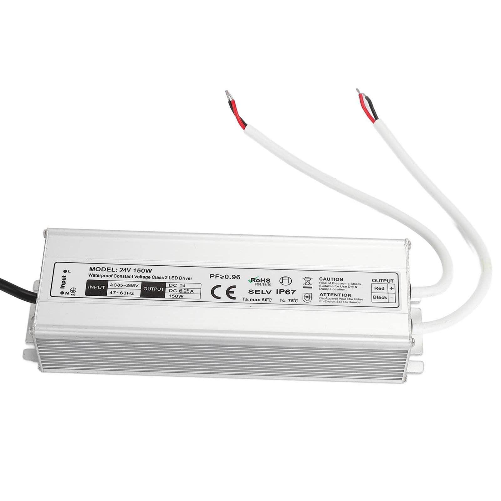 Driver LED 150W 12V/24V Impermeabile IP67 Trasformatore LED Alimentatore LED da 85~265V AC a 12V/24V DC Uscita a bassa tensione per luce LED, Computer Project, Industrial, Luce esterna(Spine UE-24V)