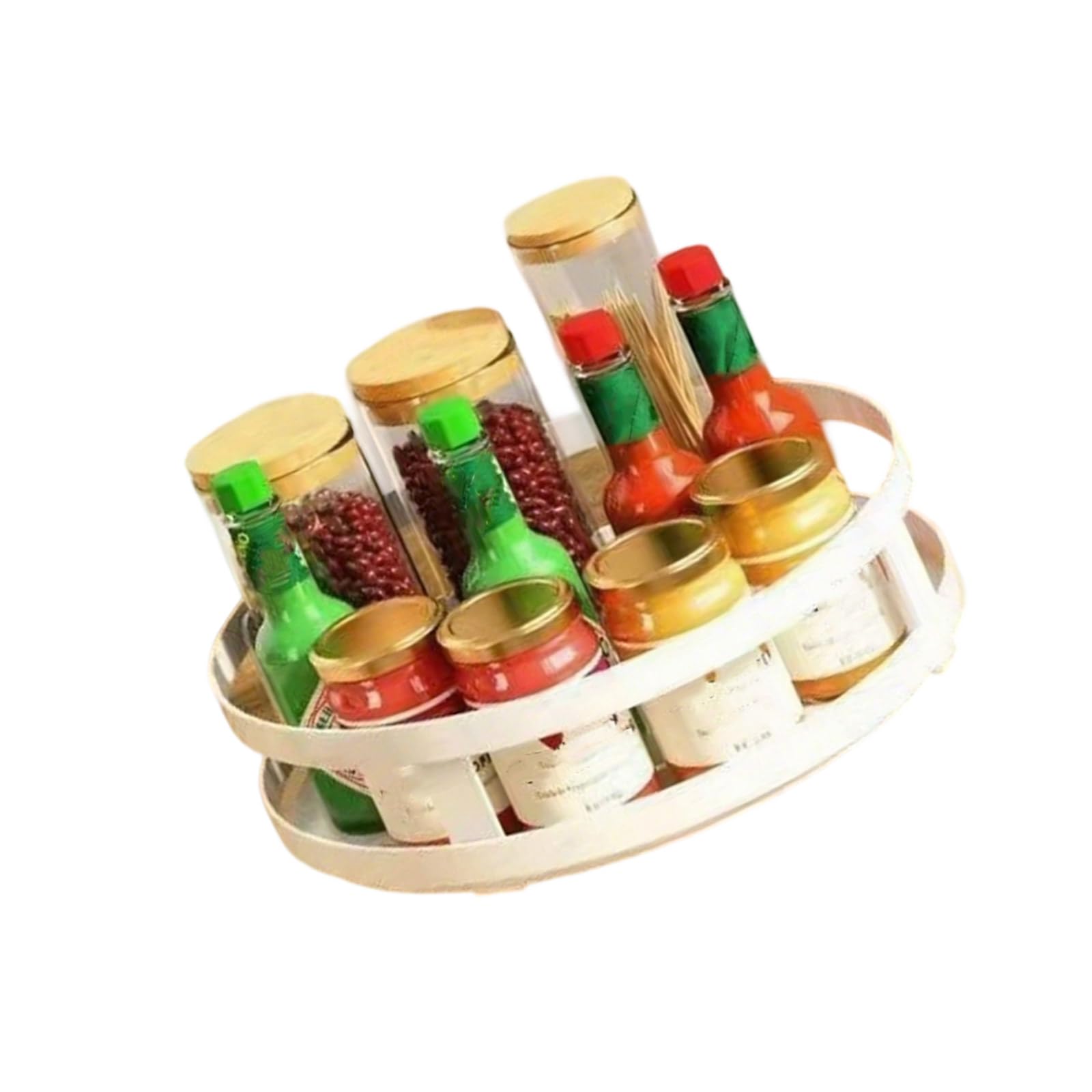 Qusinfc Space Saving Rotating Shelf for Kitchen Bathroom Metal Organizers Adjustable Cosmetic Storage Rotating Kitchen Countertop Organizers