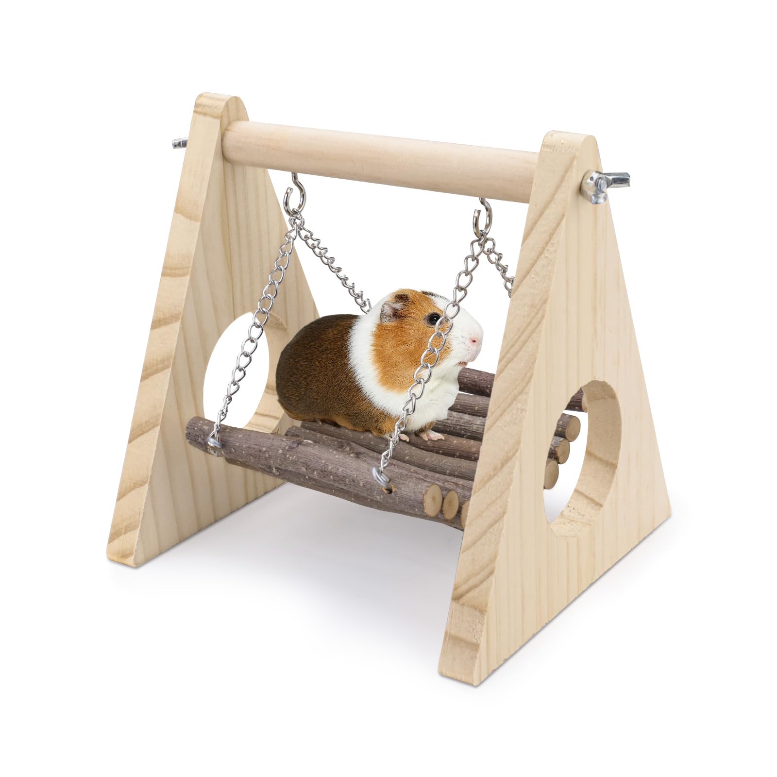 Lucxhcky Hamster Swing Toy, Wooden Hamster Toys for Cage, Hamster Cage Accessories with Hanging Hammock, Small Animal Toys for Hamster Rat Gerbil Guinea Pig (Wooden Color)