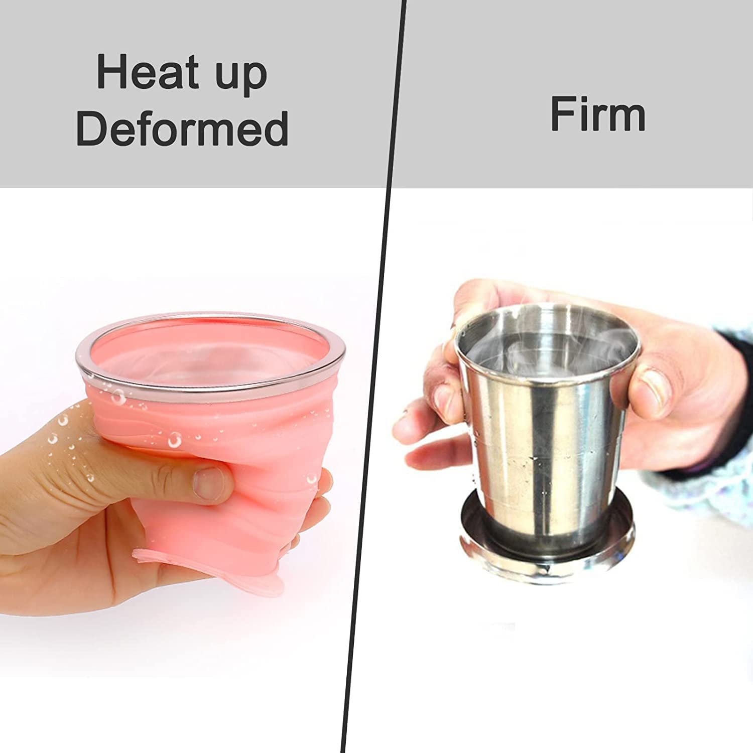 KINTIN Portable Stainless Steel Collapsible Travel Cup/Mug/Glass/Tumbler, Leakproof Foldable Steel Glass for Travel Outdoor, Camping Drinking Glass with lid 3