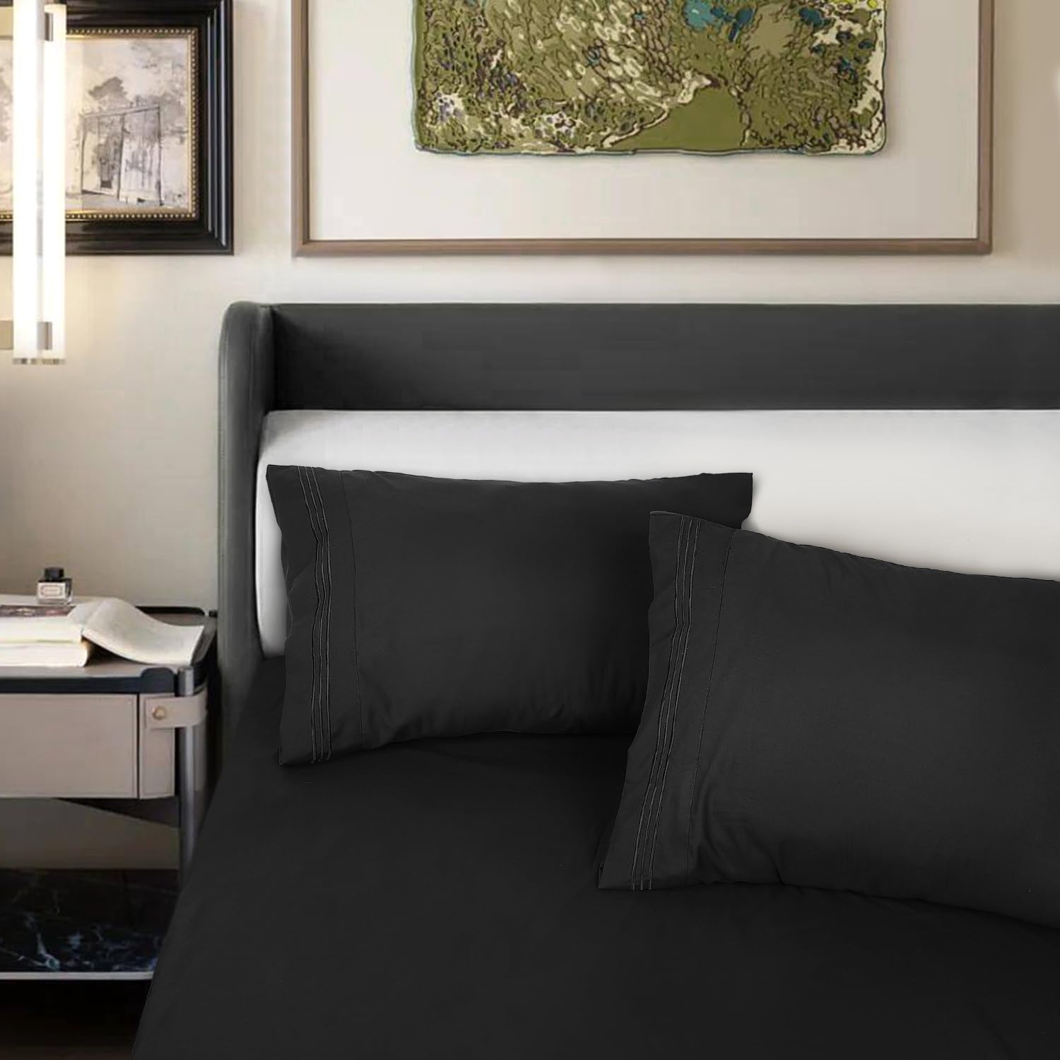Federe Cuscini Letto Matrimoniale 50 x 80 cm,Coppia Federe in Microfibra Chiusura a Busta - Grigio Chiaro