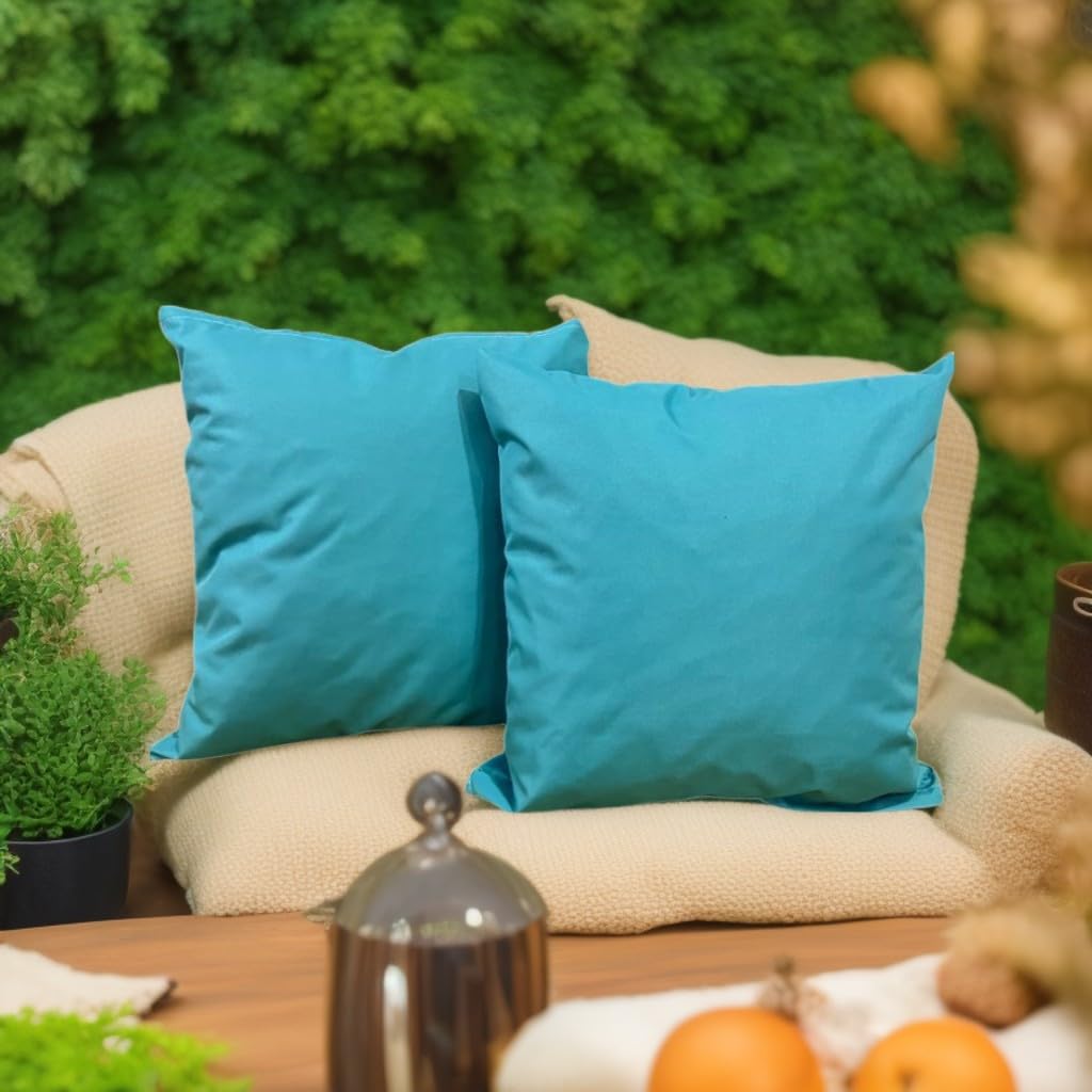 Premium Large Garden Scatter Cushion Water Resistant Cushions For Garden Furniture 18 x 18 Inch Shredded Foam Filled Outdoor Seating Great for Patio Rattan Chairs (2, Aqua) - Image 2