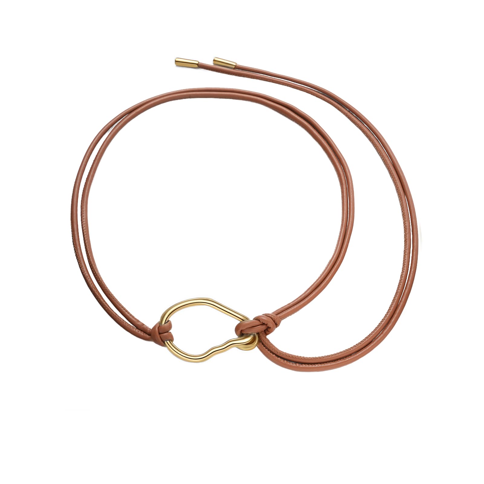 Rope Belts for Women Boho Thin Black Leather Tie Belt with Gold Buckle for Formal Costume Dresses Skirt