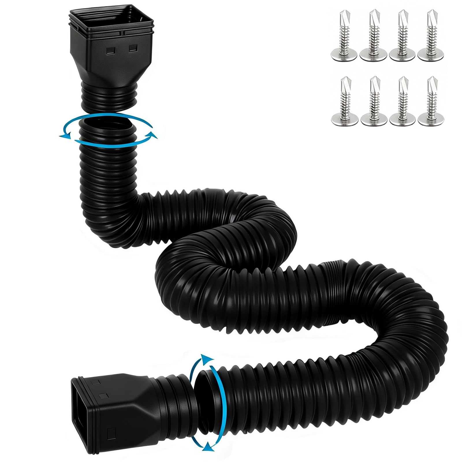 16.5ft Long Gutter Downspout Extensions for Rainwater Drainage, 4” Diameter Thickened Flexible Downspout Extender Extendable from 3.6ft to 16.5ft(Black)
