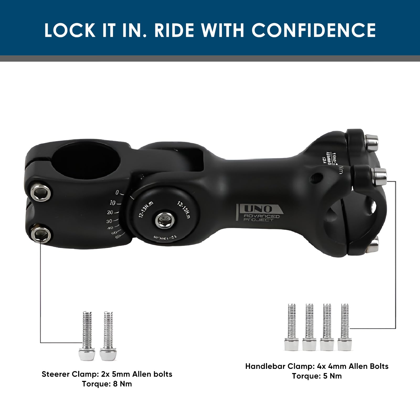 BESNIN Stelo della Bici 0-60 Gradi 25.4mm 90mm 110mm 130mm Stelo Manubrio Bici Regolabile Gambo Manubrio MTB Attacco Manubrio MTB Stelo Bici MTB Manubrio Stelo (0-60° 25,4×110mm)