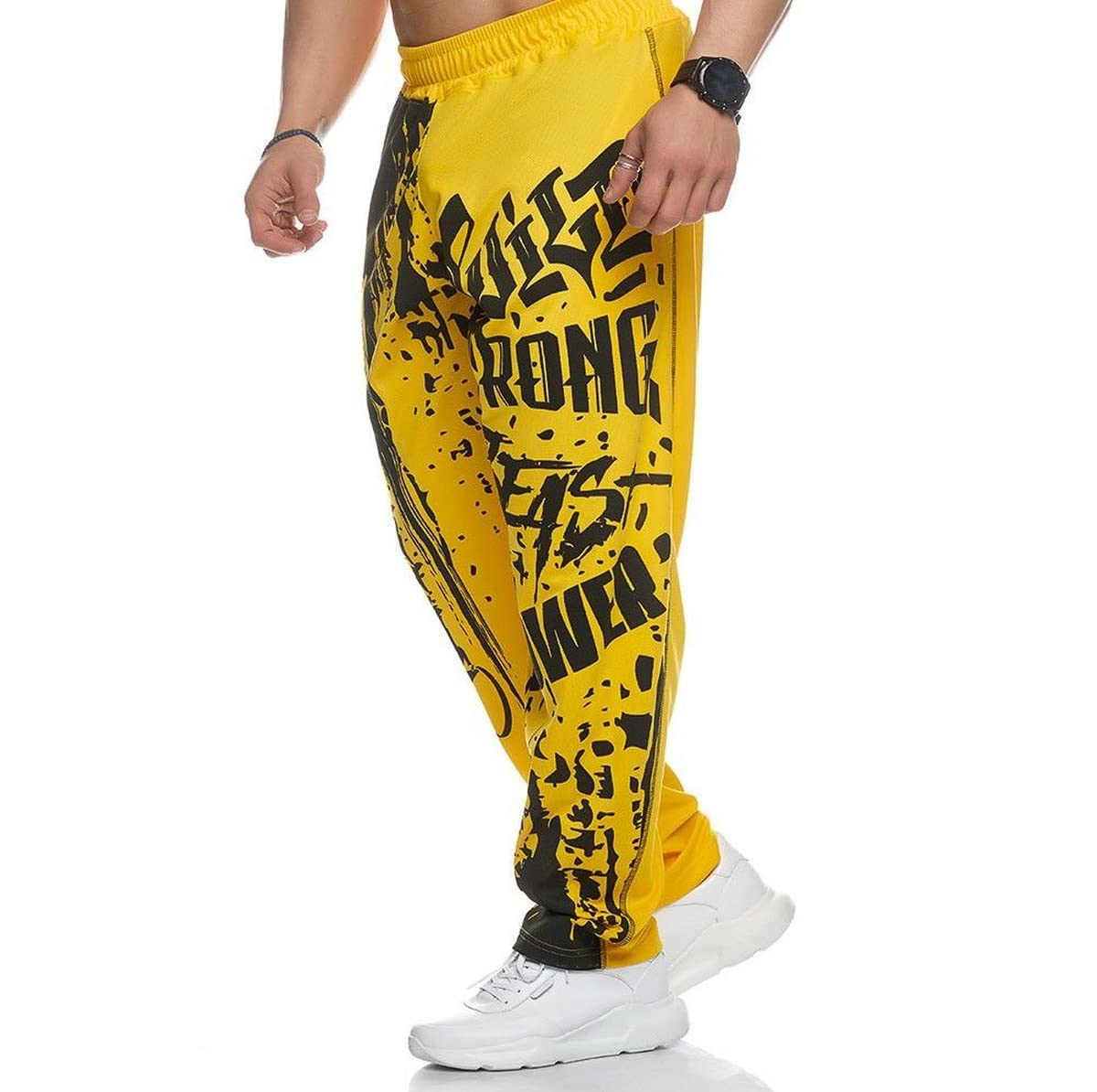 Pantaloni sportivi da uomo con coulisse, larghi, stampati, da palestra, corsa, allenamento, con tasche