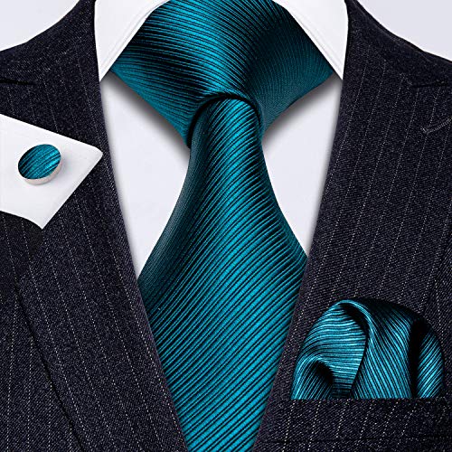 Image of Barry.Wang Tie Sets for Men Silk Stripe Necktie Woven Checkered Handkerchief Cufflinks Formal Business Wedding