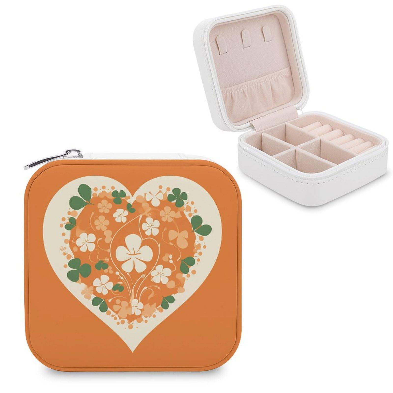 JTREHY Travel Heart Shape on Background Jewelry Case Portable Display Storage Box PU Leather Mini Jewelry Travel Case Personalized Travel Jewelry Organizer Small Jewelry Box for Women