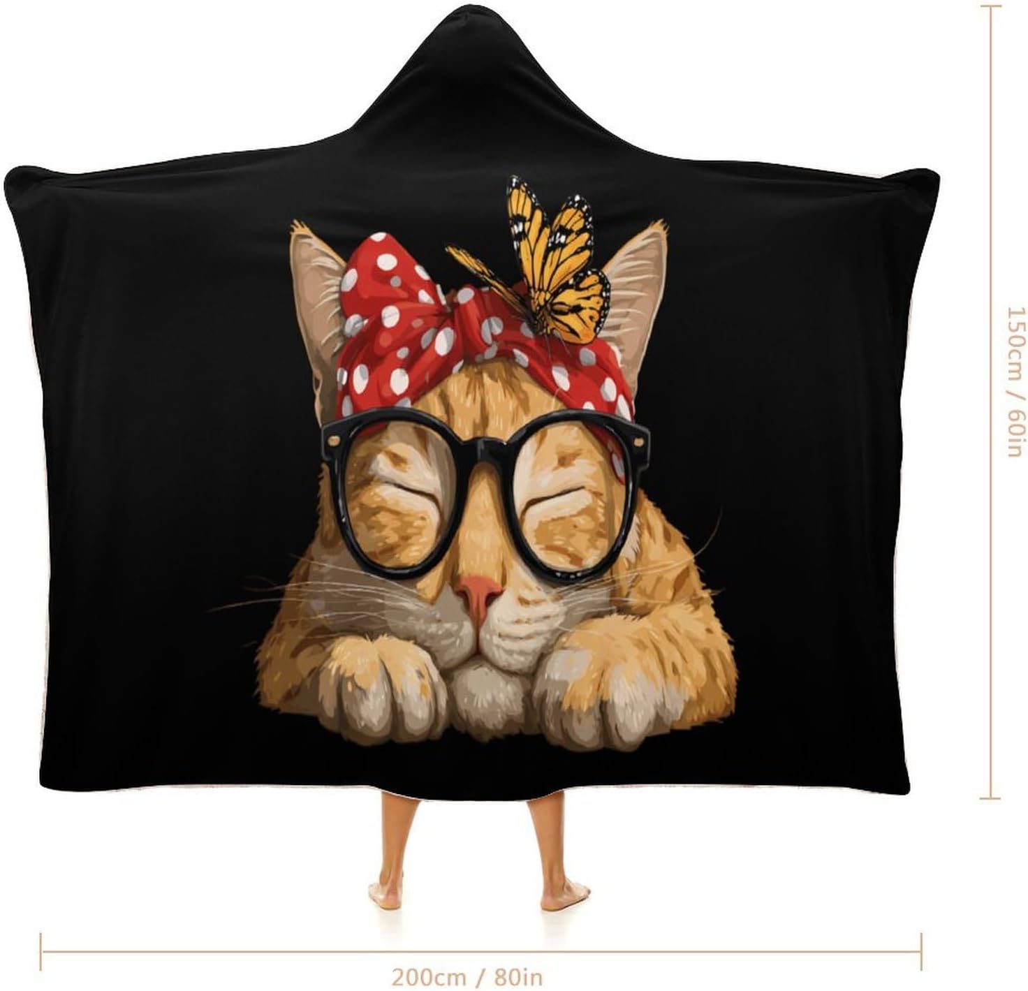 Funny Cat Wearable Blanket Oversized Throw Cape | Cozy Hooded Blanket Gifts for Women Men