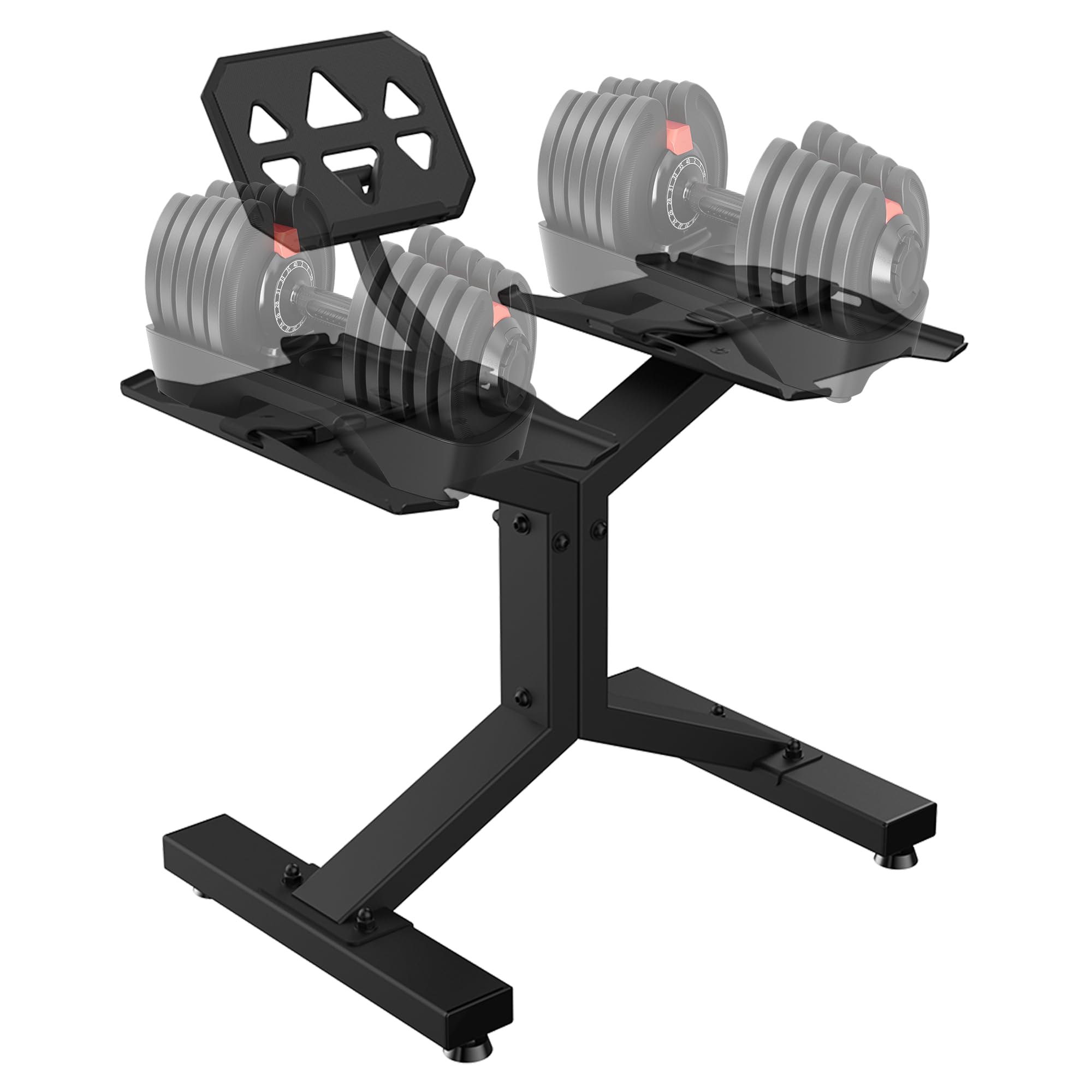 GOVITA - Rastrelliera Manubri Regolabili Porta Dischi Pesi Coppia Manubri Supporto bilanciere per Palestra Casa Carico Massimo di 300Kg, con supporto TABLET