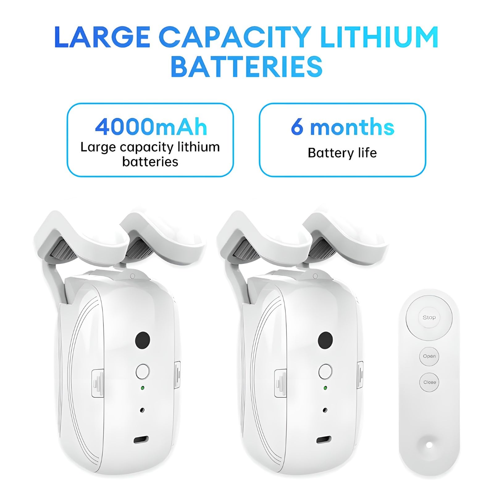 Apritende intelligente 3 in 1, Apritende elettrico con telecomando Bluetooth, Facile da installare/Avvio con un clic/Batteria da 4000 mAh, per asta romana/binario a T/binario per tende a U 2PCS