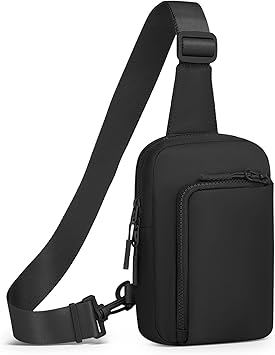 Mini Sling Bag for Men Women, Crossbody Fanny Packs Fits for 6.3" Phone, Reversible Nylon Chest Bag for Travel Running Hiking Black