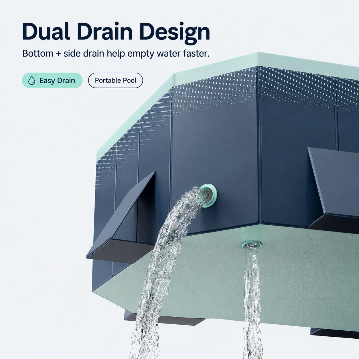 Piscina Pieghevole Fuori Terra Rettangolare da Giardino | Senza pompa, pareti a 4 strati, doppio scarico e chiusura piatta salvaspazio(Blue A,116.1"x65"x21.7")