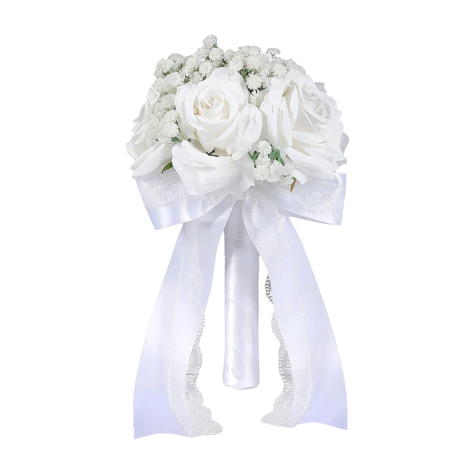 Bbajszx Silk White Ribbon Flowers Bouquet Lightweight for Bridal Party Decoration Accessory Traditional Silk White and Flowers Bouquet