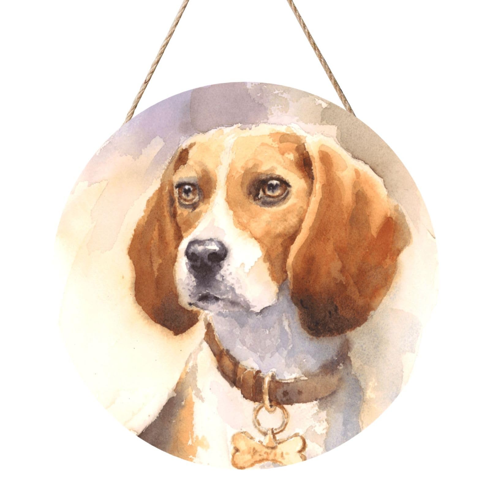 InOmak Watercolor Beagle Head, Round Wood Panel Painting 12 in, Wall Hanging Painting For Home