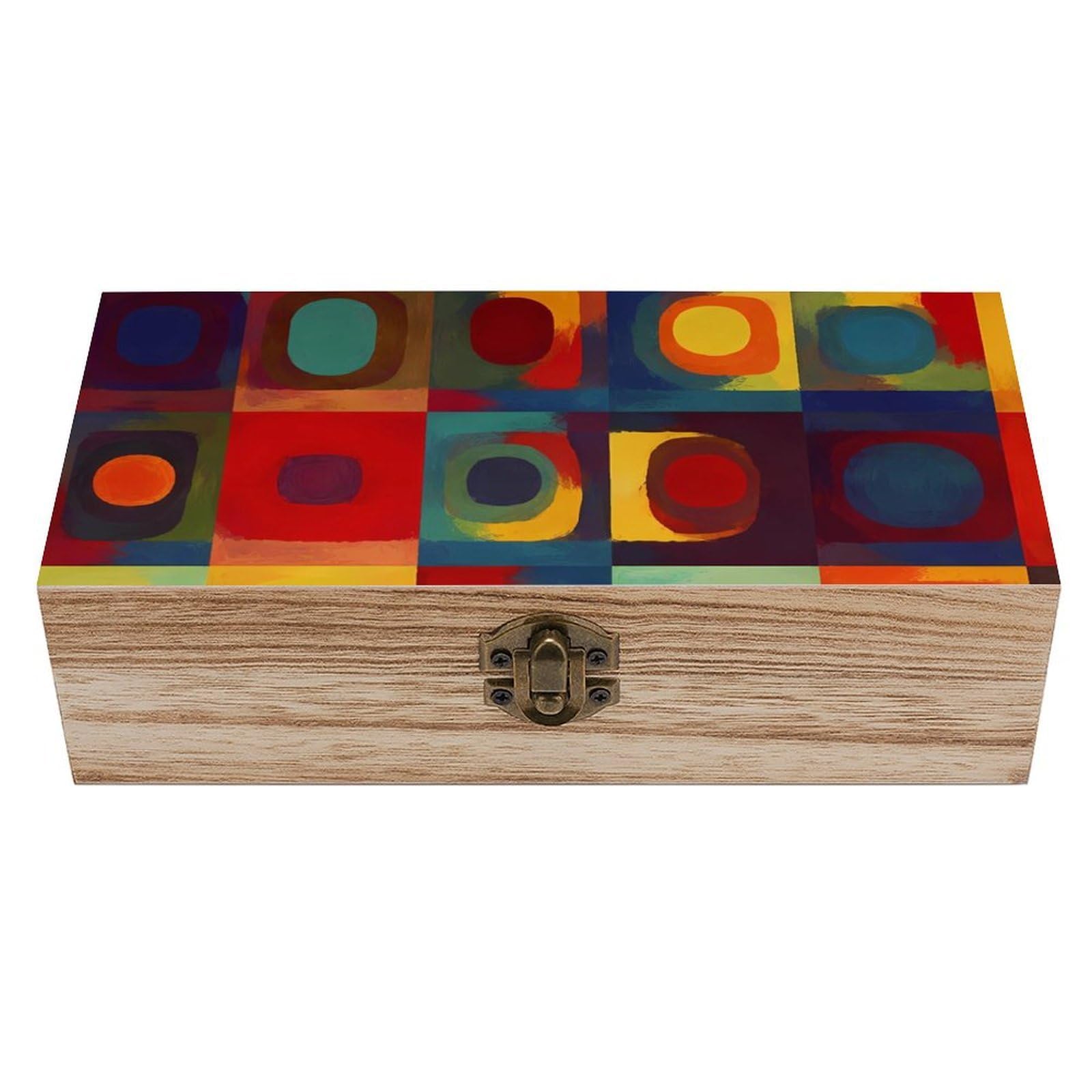 HLBSDM Abstract Art Squares Wooden Storage Box