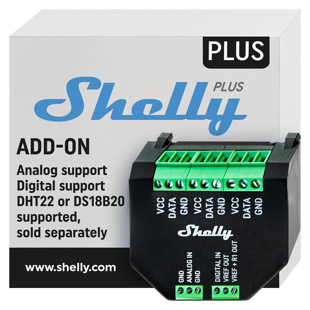 Shelly Shelly Plus Add-On - Module Interface de capteurs Wi-Fi pour relais Shelly Plus et Gen3, Compatible avec capteurs DS18B20, DHT22 et Arduino, Domotique, Compatible Alexa et Google Home, app iOS Android