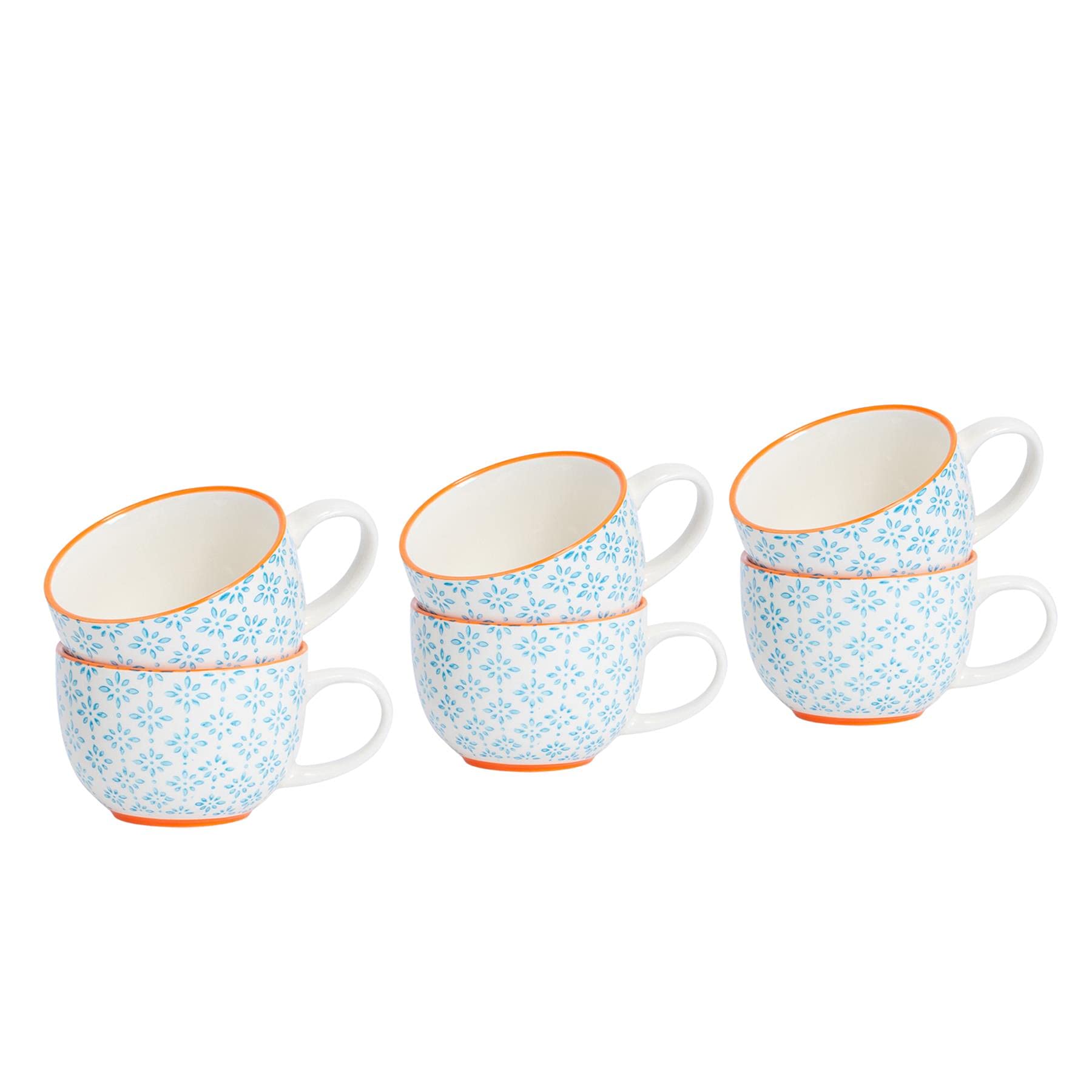 Nicola Spring Patterned Vintage Style Cappuccino/Coffee/Tea Cups - 250ml Orange Print Design - Box Of 6