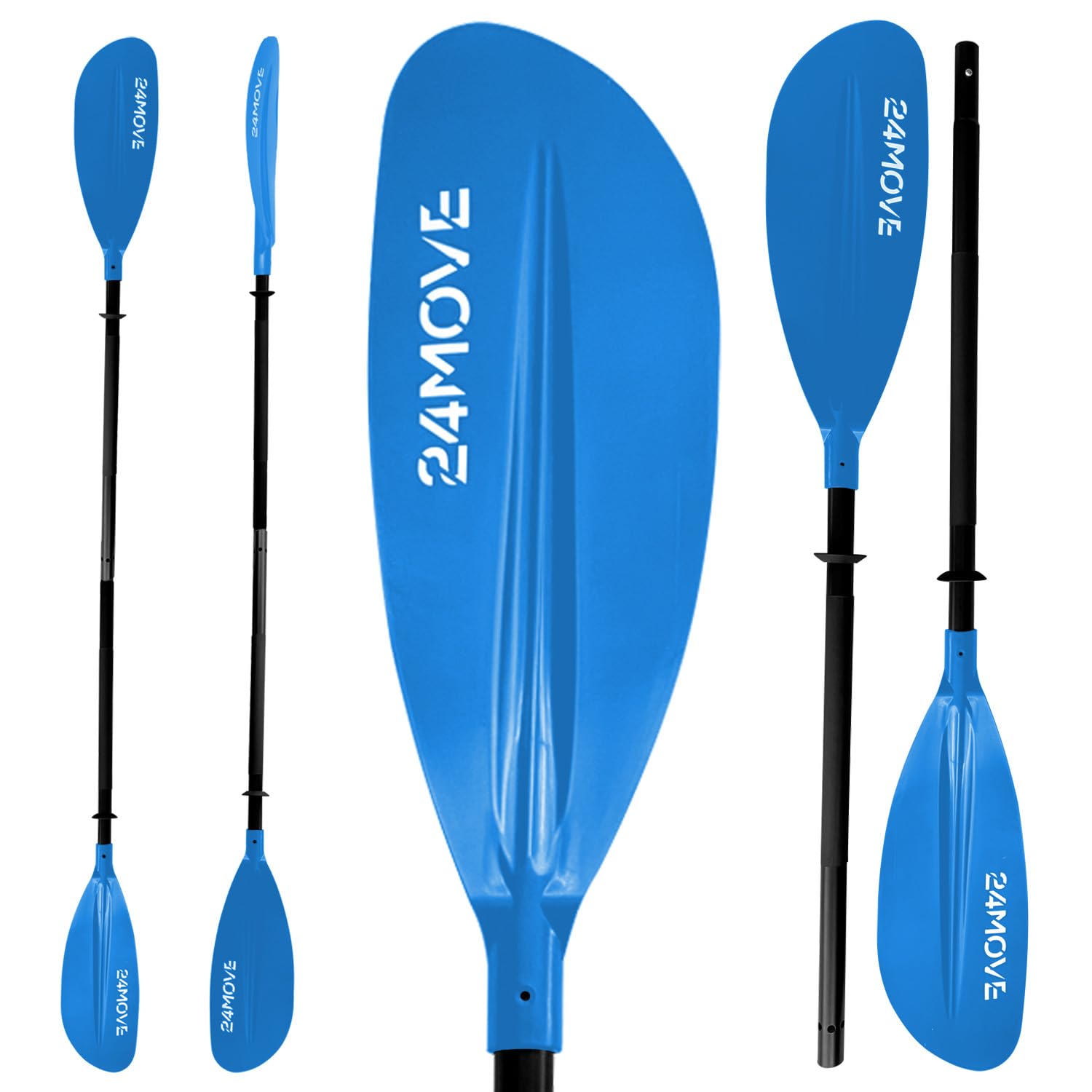 24MOVE® Doppelpaddel LAGO Paddel 220cm Kanupaddel Aluminium, Stand-Up Paddling, Paddel für Kajak, Schlauchboot, verstellbar