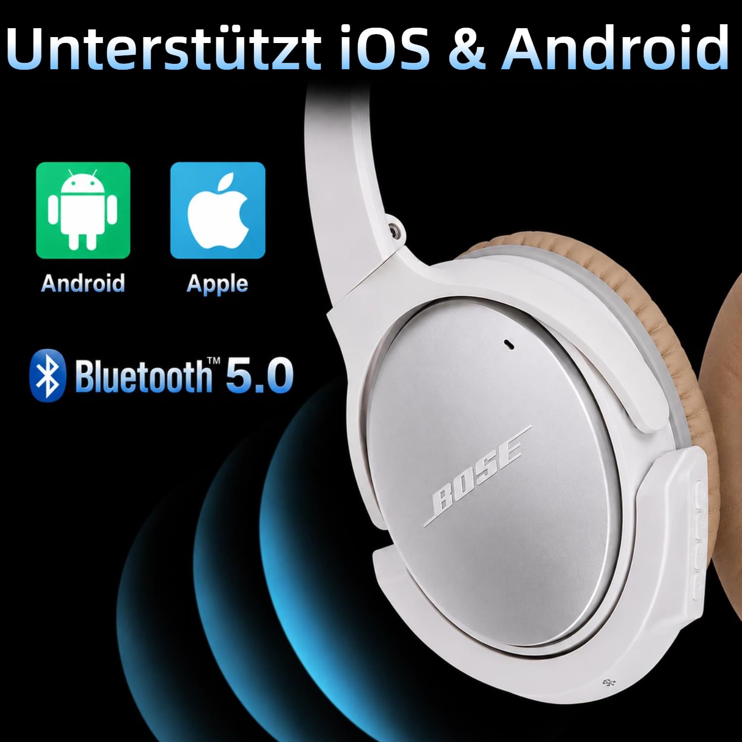 Adattatore Bluetooth wireless per cuffie Bose QuietComfort QC 25 con controllo del volume e microfono Bianco + microfono.